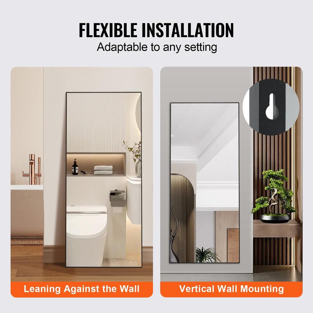 Full Length Floor Mirror 71'' X 31'' Free Standing Wall Mounted Tempered