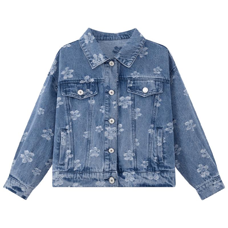 Girls  Denim Utility Jacket with Jacquard Pattern