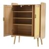 Shoe Cabinet with 2 Doors, Adjustable Shelves And Braided Rattan Design, Shoe Cabinet with Metal Handles and Solid Wood Feet