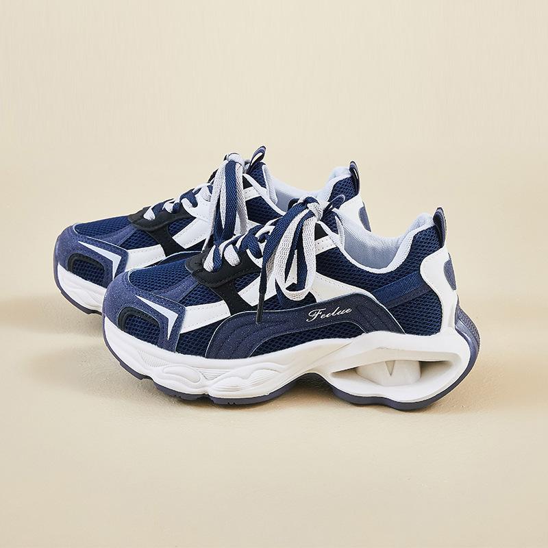 Woman Chunky Sneakers Fashion Double Lace Up Breathable Mesh Casual Sport Shoes Trendy Versatile Height Increase Platform Shoes