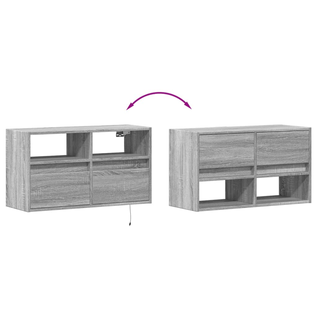 TV Wall Cabinet with LED Lighting Grey Sonoma 80 x 31 x 45 cm