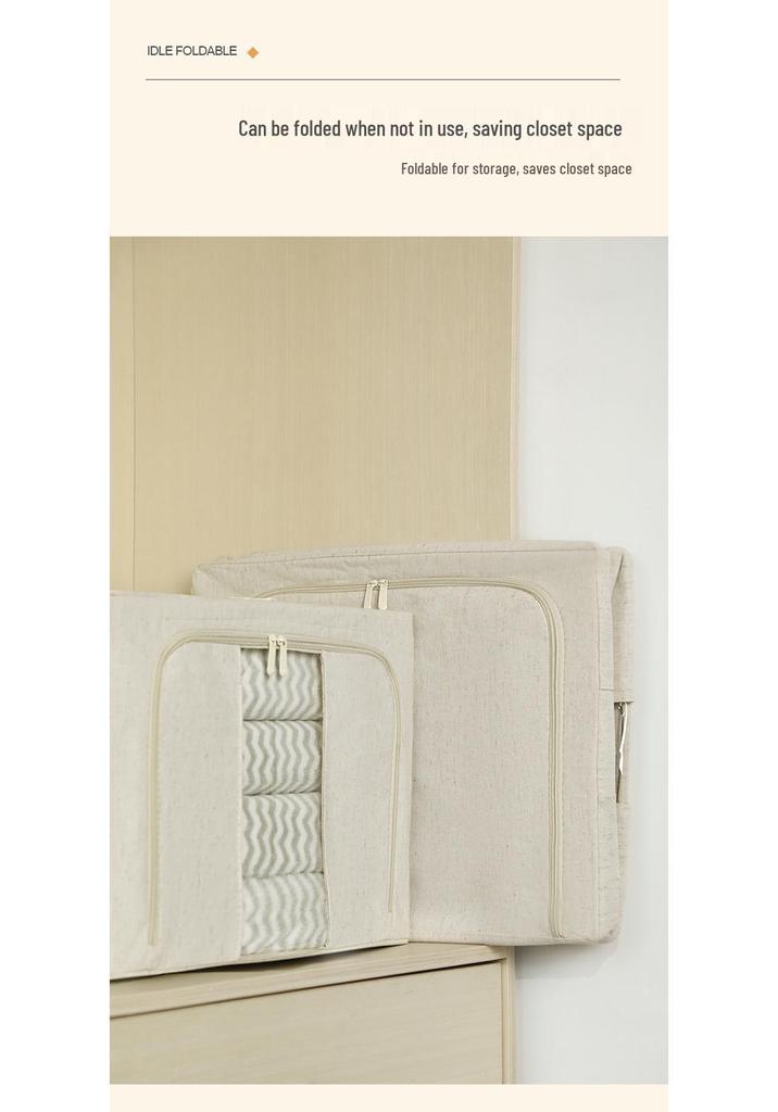 Tianshan Foldable Cotton Linen Storage Box with Spray-Painted Steel Frame for Quilts and Wardrobes