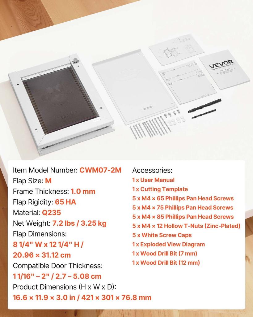Pet Door, Medium, with Double Magnetic Flaps and Metal Frame, Strong and Weatherproof Dog Door for Interior and Exterior Doors, Easy to Install, Easy