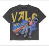 T-shirt Oversize Streetwear Retrò Americana con Stampa Scura e Effetto Usurato