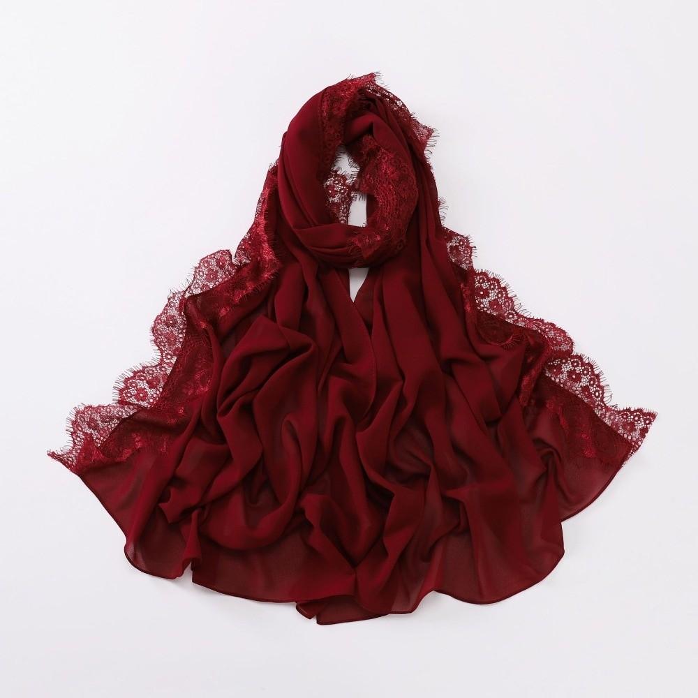 Elegant Solid Color Silk Scarf Lace Edge Soft Sunscreen Shawl Long Breathable Headwraps Women Headwear