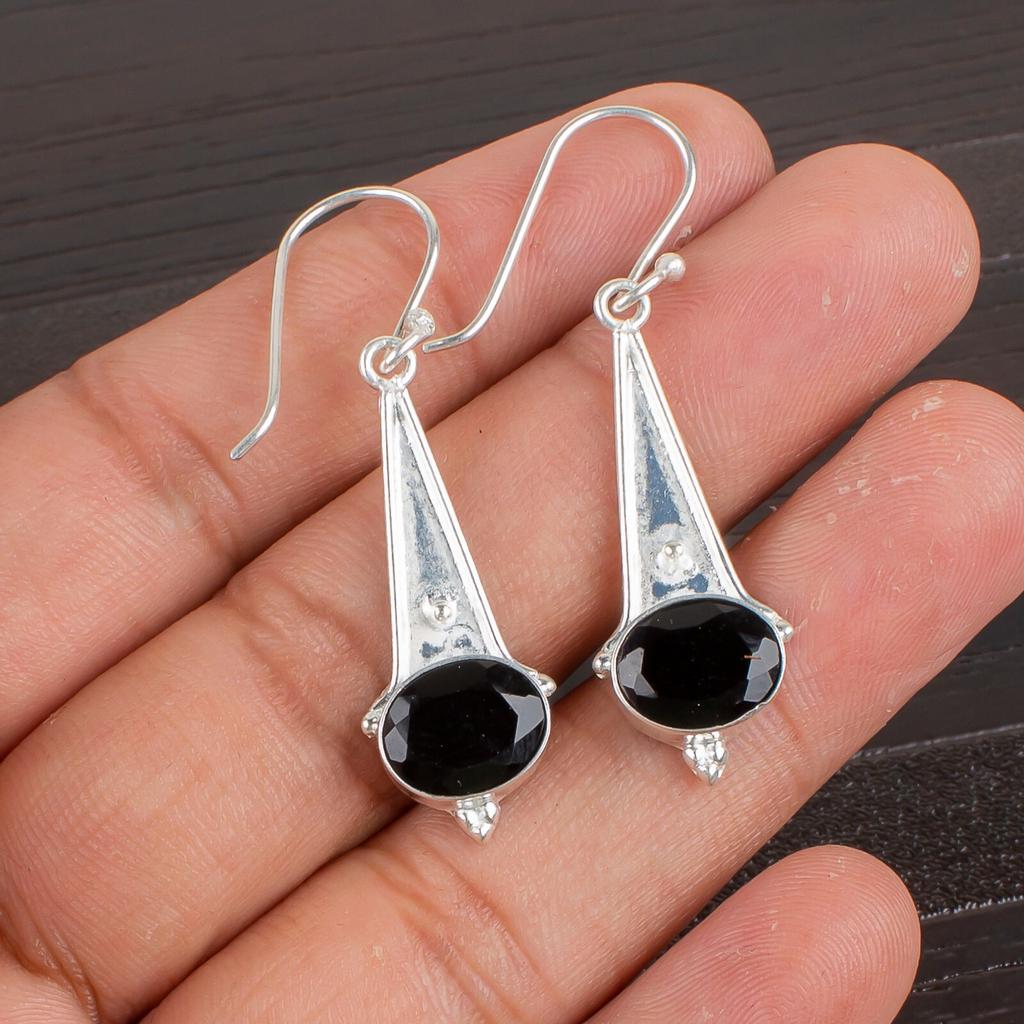 Black Onyx Gemstone 925 Sterling Silver Boho Jewelry Drop/Dangle Earrings 1.80" EE-50-15
