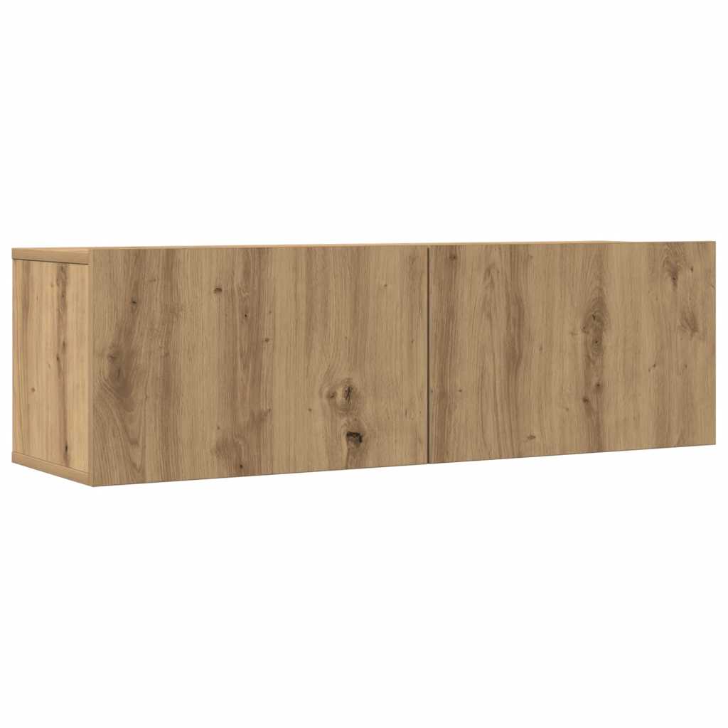 7 Piece Wall Mounted TV Cabinet Set Artisan Oak Wood Based Panel