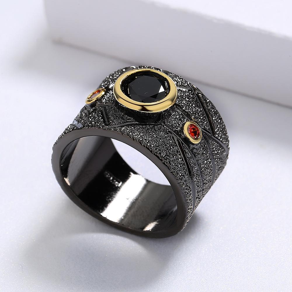 New Geometric Black Retro Party Ring Encrusted with Ladys Jewelry