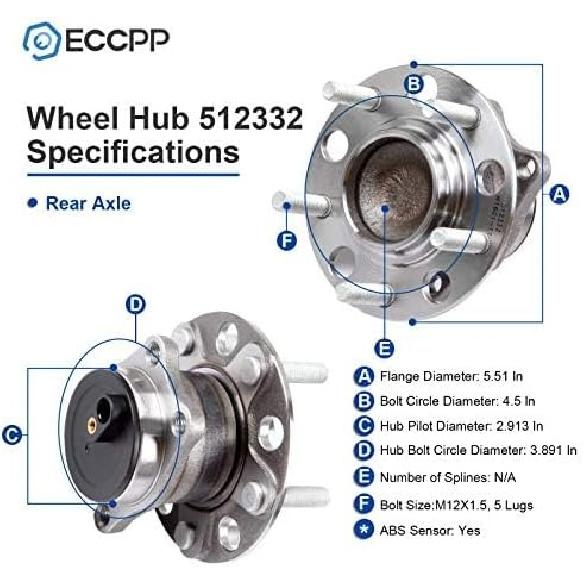 ECCPP Replacement for Pair of 2 New Complete Rear Wheel Hub Bearing Assembly 5 Lugs w/ABS for 07-10 for Dodge 512332 x2