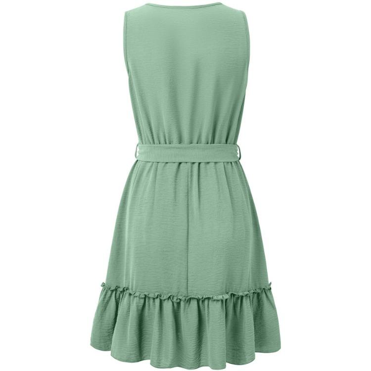 Γυναικείο Casual Καλοκαιρινό Φόρεμα Αμάνικο V-Neck Γραμμή Α Ψηλόμεσο Πάνω από το Γόνατο Κοντό Ζώνη Μονόχρωμο Δαντέλα Ανοιξιάτικο Φόρεμα S-XL