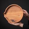 Wooden Tea Tray with U Shaped Opening Multifunction Round Wooden Serving Plate Tray for Tea Fruit