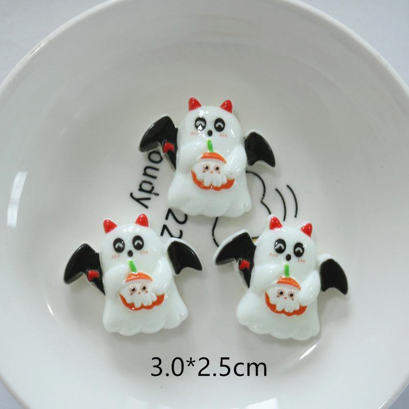 10Pcs Resin Colorful Kawaii Eye Bat Pumpkin owl Ghost Skull Figurines Flatback Stone DIY Bow Halloween Decor Scrapbook Crafts