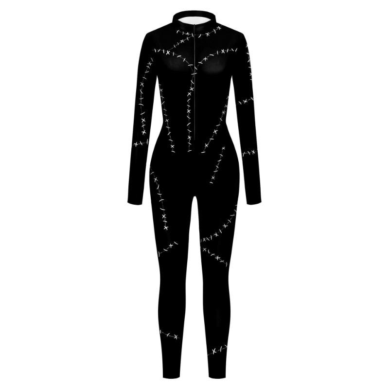 Nouveau Costume d'Halloween pour Femmes Chat Noir Costume pour Femmes Costume de Cosplay Combinaison à Imprimé Numérique