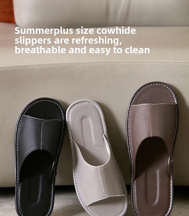 Große Herren-Hausschuhe aus echtem Rindsleder – rutschfest, Sommerkomfort für zu Hause, Übergrößen erhältlich