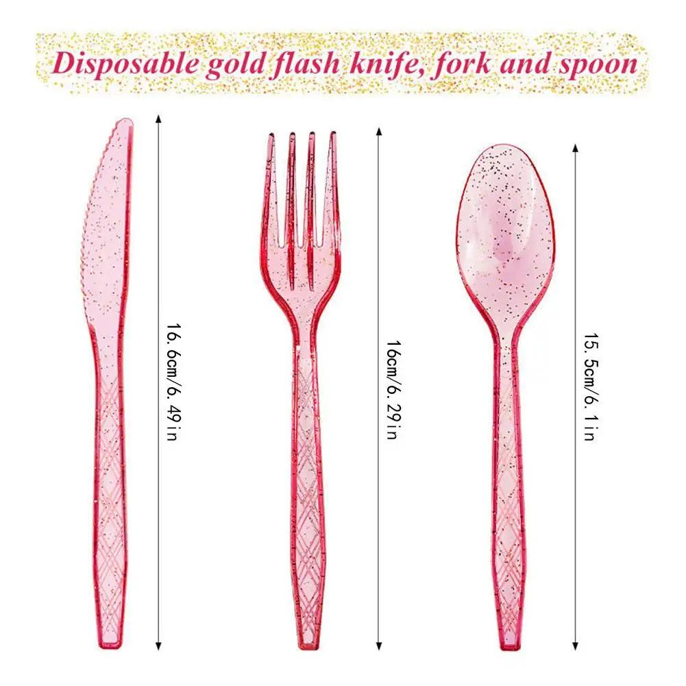 48pcs/Set Plastic Cutlery Spoons Forks Knife Flatware Reusable Tableware Disposable Plastic Tableware Knife, Fork And Spoon
