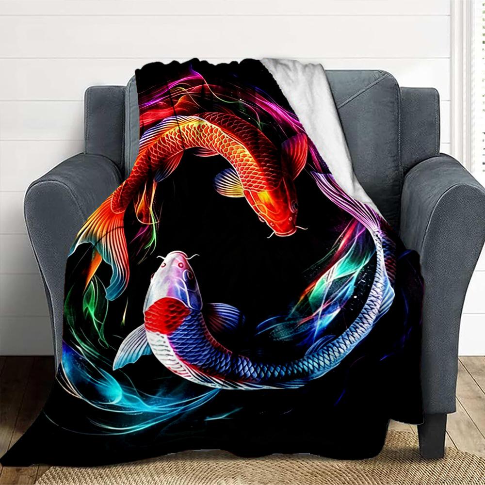 Koi Fish Flannel Blanket Throw Blanket Soft Warm Sofa Bed Camping home Decor Unique Christmas Gift C9261595