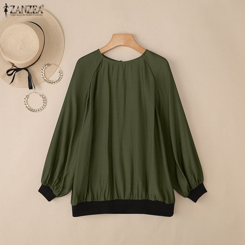 ZANZEA Damen Lässig Rundhals Locker Langarm Überwurf Bluse