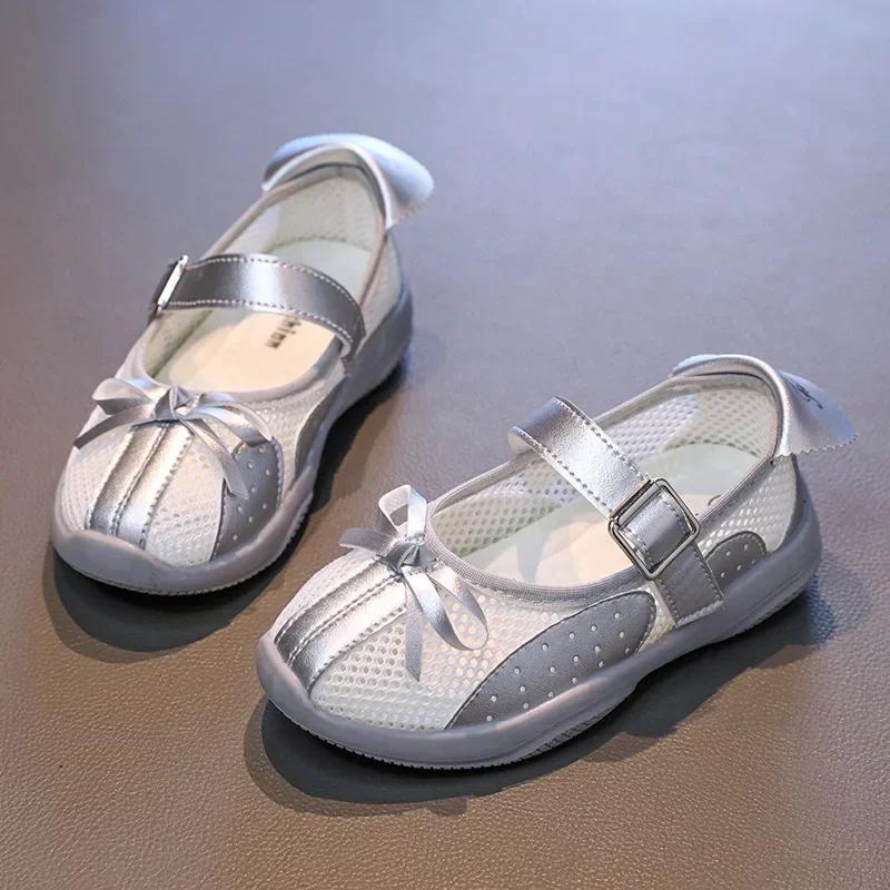 Children Mesh Shoes 2025 Summer New Patchwork Bowknot Girls Causal Shoes Breathable Non-slip Kids Fashion School Sports Sandals