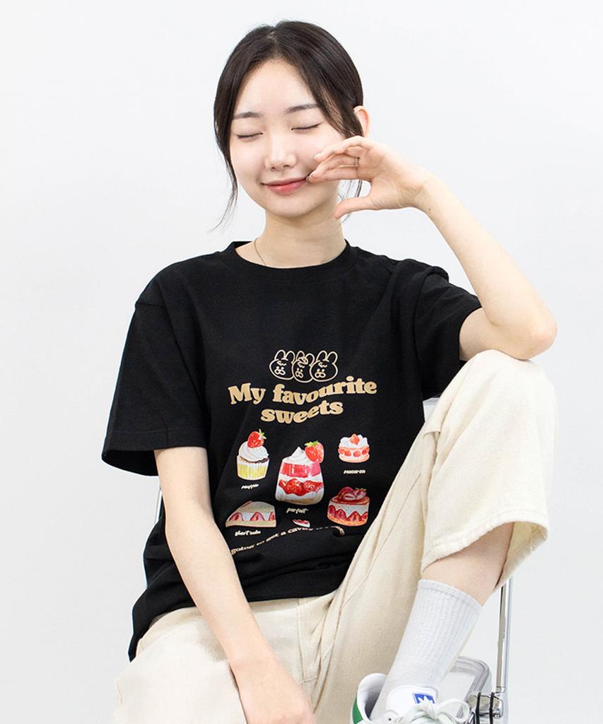 Tijeoteu My Favorite Printed Round Cotton Short Sleeve T-Shirt (White, Black) Tss_03