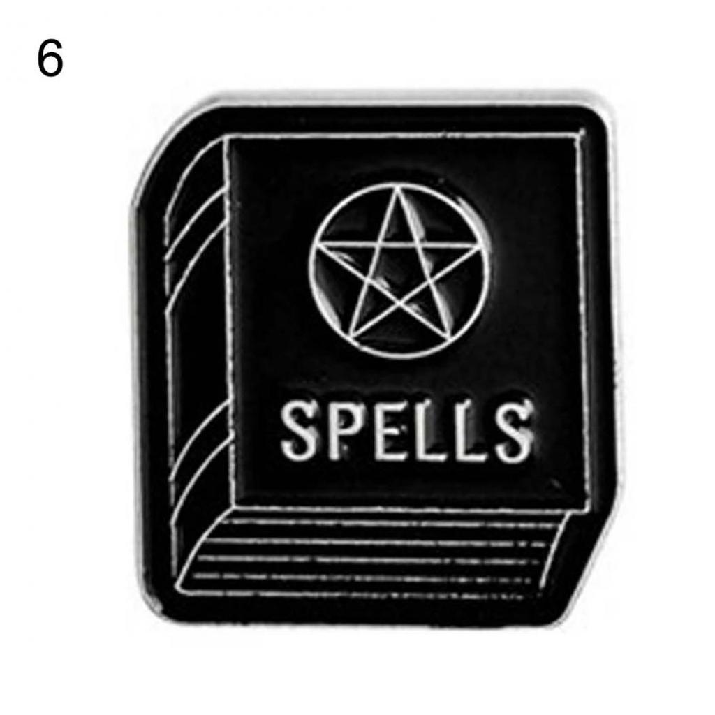 Unissex punk bruxa caixão gato livro esmalte broche broche halloween jóias pagãs