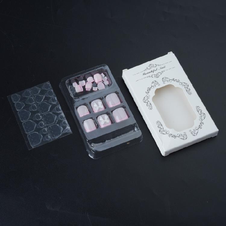 24x Bow False Toe Nails Full Cover False Toenails French Tip False Toenails