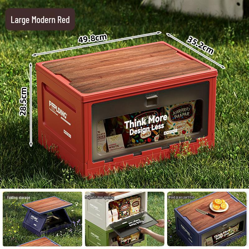 Extra Large Outdoor Storage Box: Side-Opening, Wood Lid, Foldable Camping & Car Trunk Organizer
