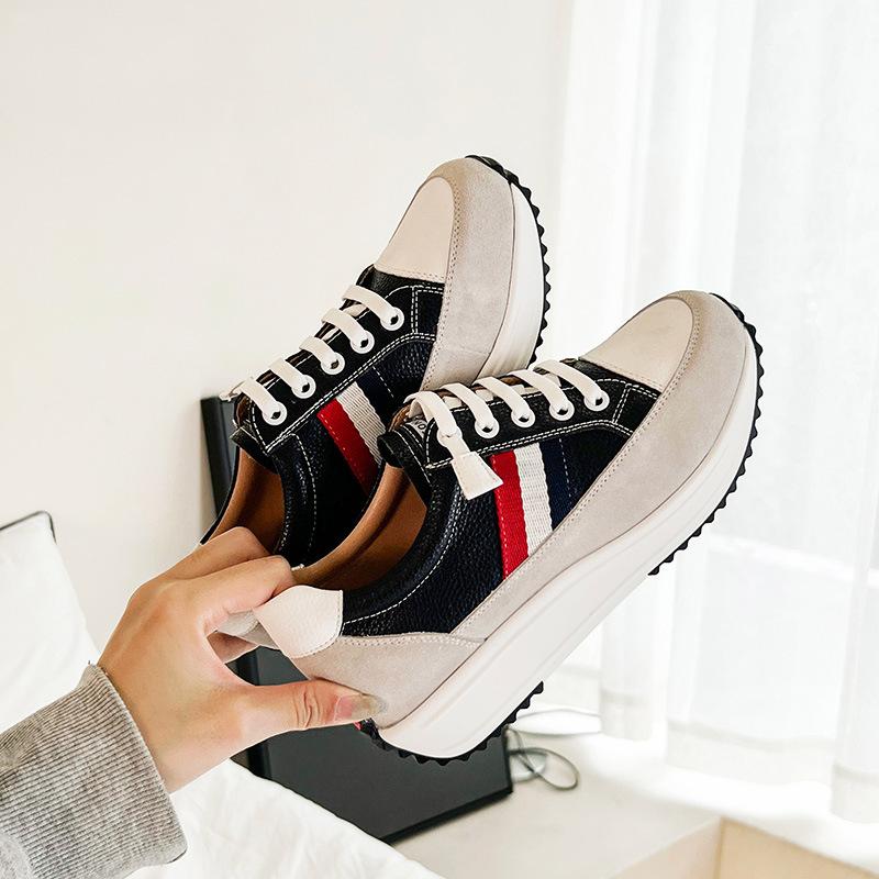 Forrest Gump shoes women's new color matching leather thick-soled versatile soft-soled sports and leisure shoes