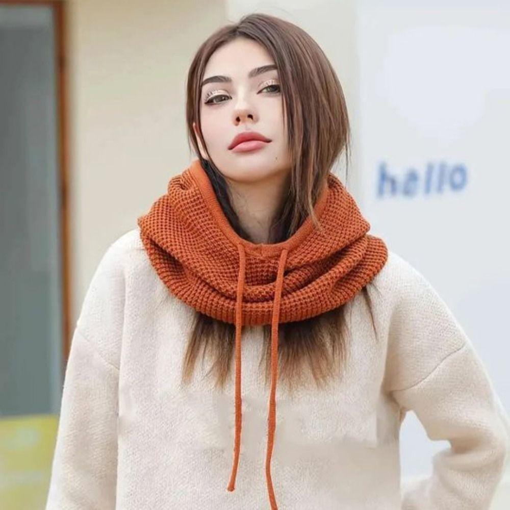 

Soft Knit Drawstring Hat Earmuff Winter Neckerchief Fashion Pullover Cap Riding серый