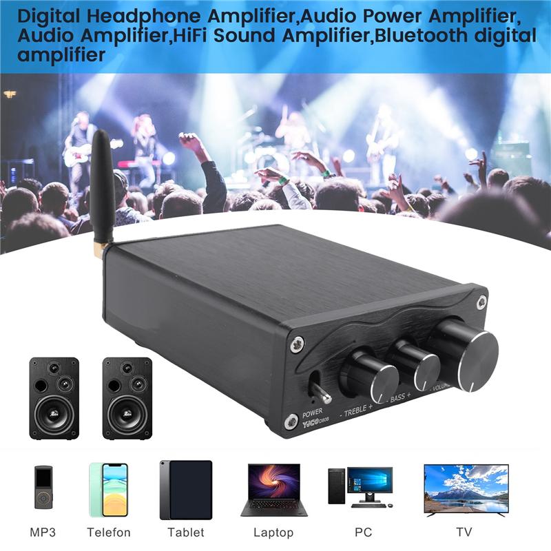 B03B-Hifi Sound Amplifier MA12070 80Wx2 Bluetooth 5.0 Stereo Audio Power Amplifier For Home Theater Karaoke Amplifiy-Black Durab