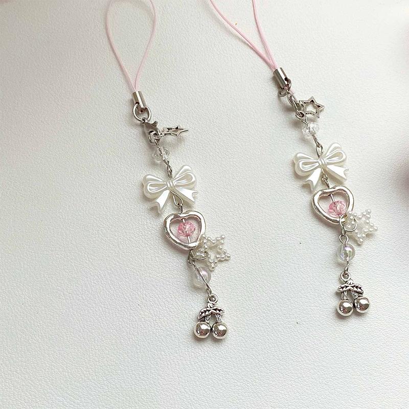 Y2K elegant arc cireșe telefon mobil lanț dulce feminin telefon curea breloc căști caz pandantiv pentru fete cadouri