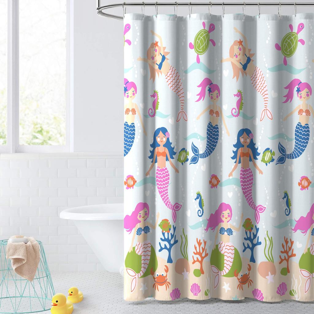 Nautical Mermaid Shower Curtain Ocean Sexy Women Fantasy Sea Mysterious Seascape Bathroom Curtain Polyester Fabric With Hooks