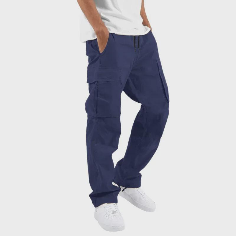 Men's Straight Casual Multi-Pocket Overalls for Spring and Autumn with Drawstring.