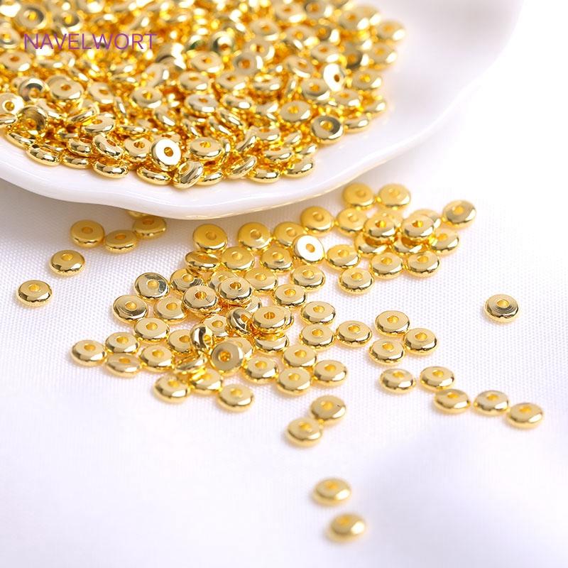 4mm 5mm 6mm 18K Gold Plating Round Flat Spacer Beads Brass Smooth Spacer Beads For Bracelet Necklace Making Findings Wholesale