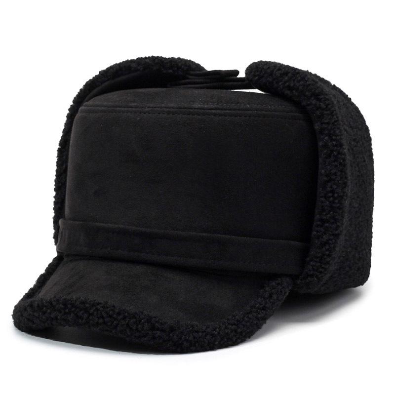 

Winter Mens Thermal Ear Flap Hat Thick Faux Fur Lined Trapper Cap with Brim Windproof Aviator Hat for Outdoor Daily single code чёрный
