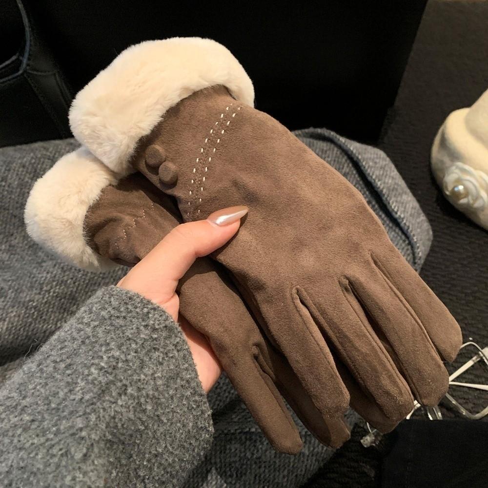 Cold Weather Suede Winter Touch Screen Gloves One Size Retro Fleece Lined Gloves Daily Commute
