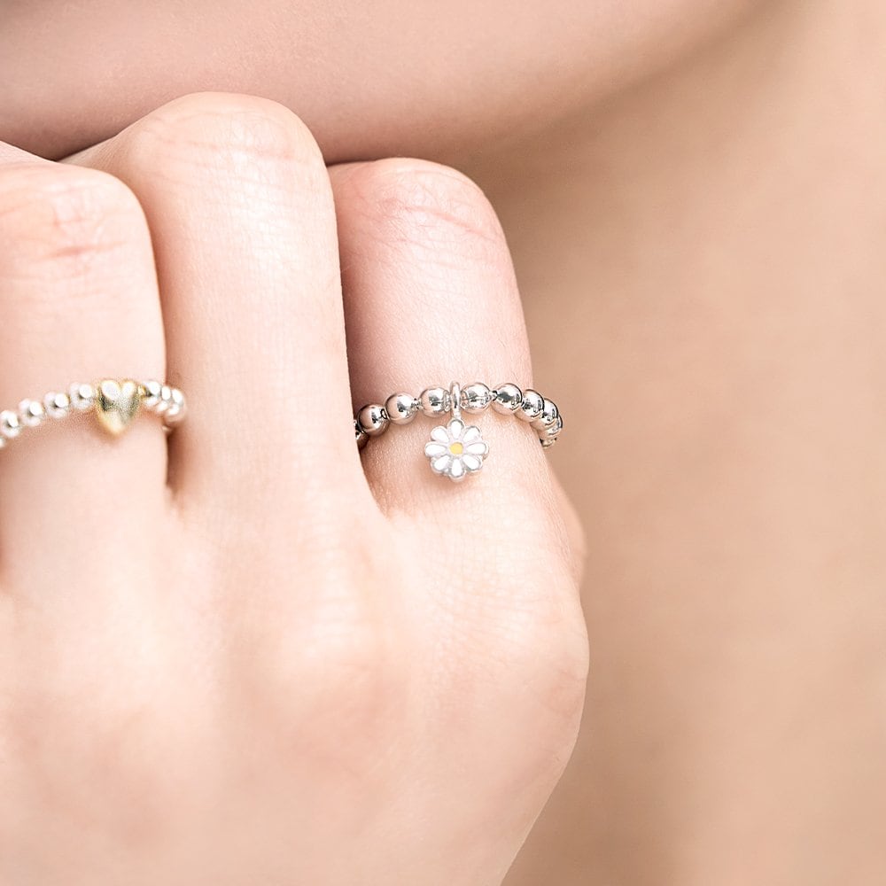 Silver 925 Daisy Ball Chain Ring Free Size (Size 10-15) / Ball Chain 3mm Pendant 6X6mm