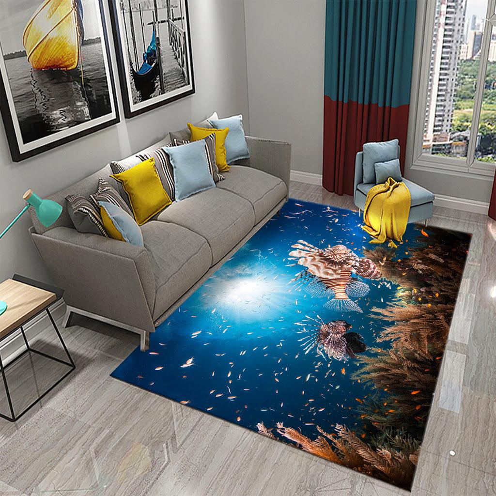 Underwater World Ocean Theme Carpet Cute Dolphin Octopus Sea Turtle Pattern Anti-slip Floor Mat for Living Room Bedroom Bathroom