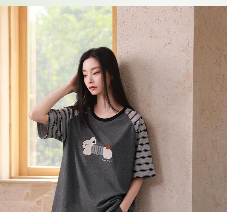 Xuan Liang Sleepwear Women's Summer Thin Cotton Short Sleeved Shorts Three Piece Set Home Clothes Casual Outerwear