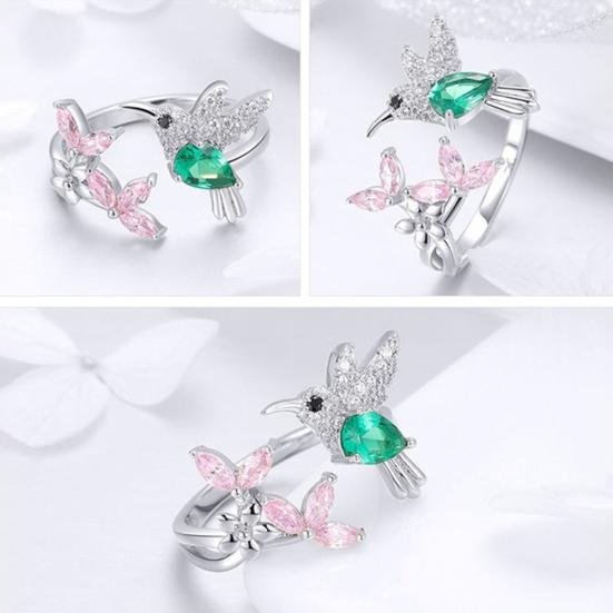 Elegant Cubic Zirconia Flower Bird Open Ring Women Party Wedding Jewelry Gift