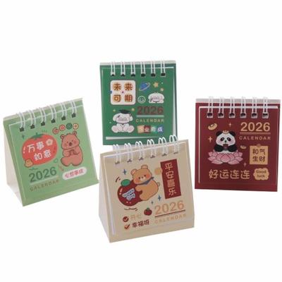 Simple Mini 2026 Desk Calendar Flip Cartoon Standing Calendar Coil Binding Daily Planner Desktop Decoration