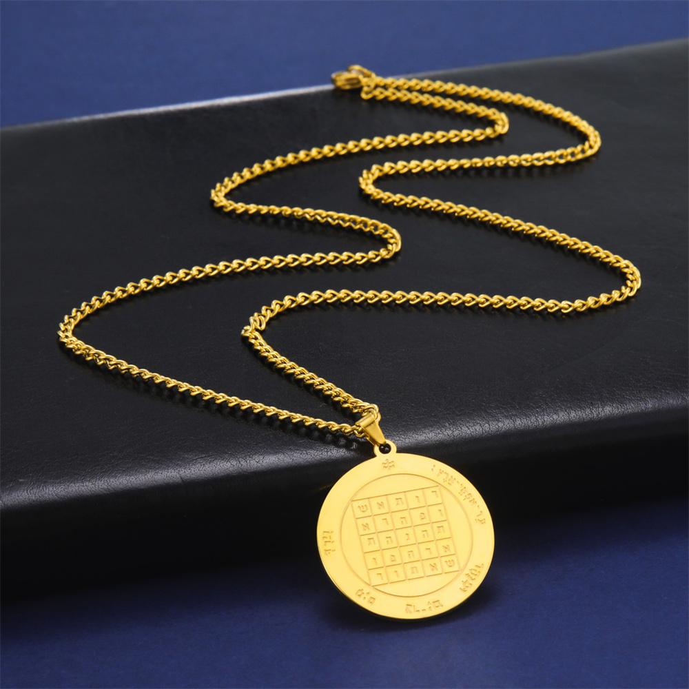  Saturn Key of Solomon Neckalace Stainless Steel Pentacle Statement Pendant Necklaces Retro Occult Amulet Jewelry for Men
