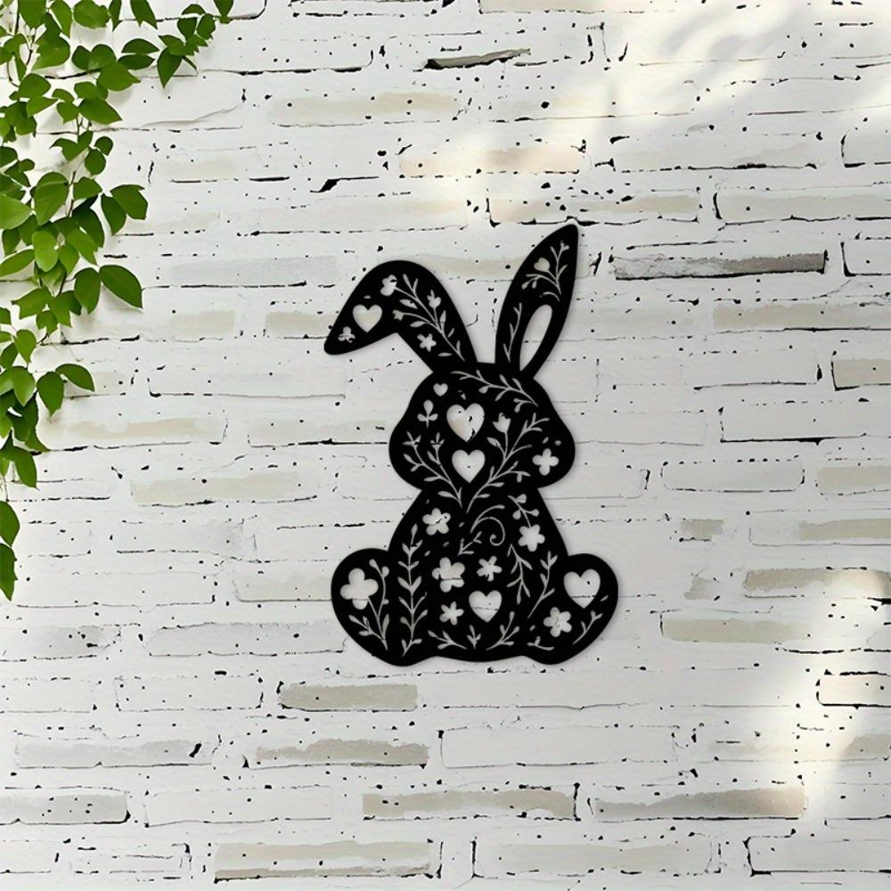 1pc Black Floral Bunny Metal Wall Art, Bohemian Decor for Living Room Bedroom Bathroom Indoor Outdoor, Easter Spring Gift