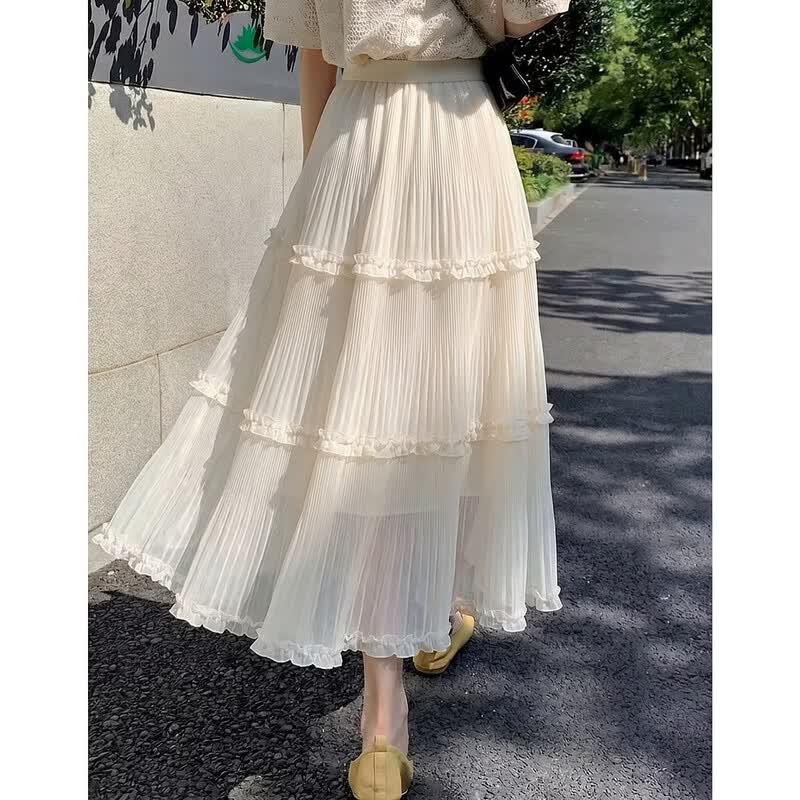 Women's Summer Ruffle Mesh A-Line Skirt