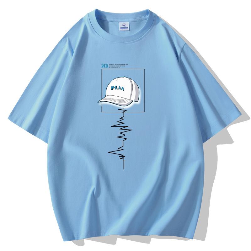 Cap Pattern Men Short Sleeves T-shirt 100% Cotton Casual Tee Large Size