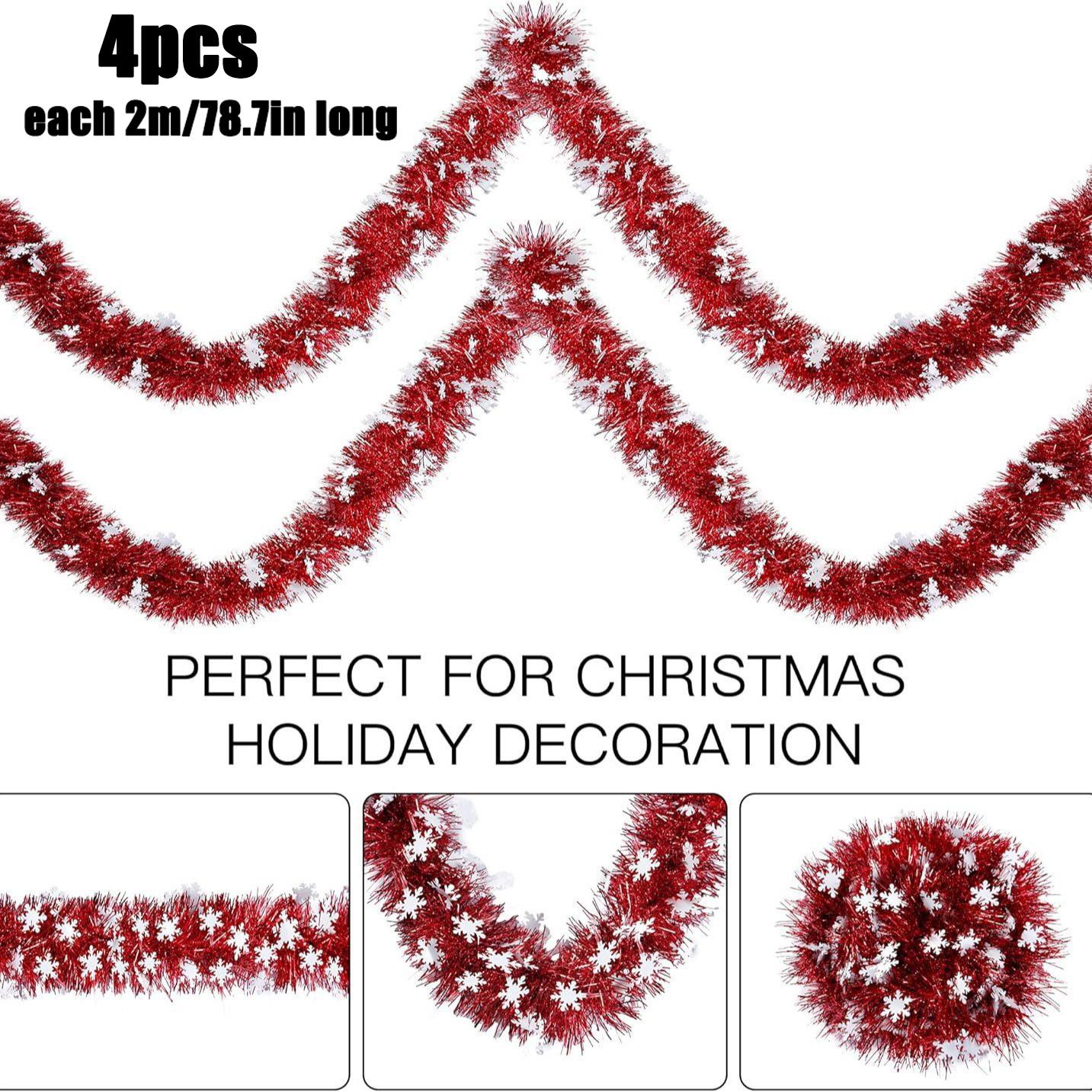 

4 шт. Украшение рождественского венка «Снежинка», Витой подвесной венок из проволоки «Снежинка», Подходит для дома в помещении и на улице, лестничные перила, крыльцо, окно 4pcs красный
