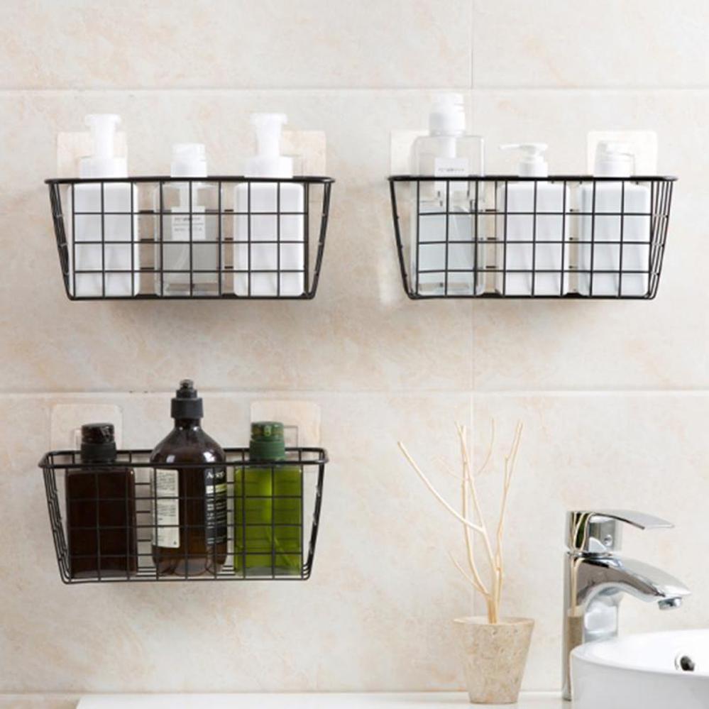 1 Pcs Wrought Iron Kitchen Seasoning Storage Basket Storage Basket Bathroom Rectangular Storage Box Wall Hanging Rack Storage