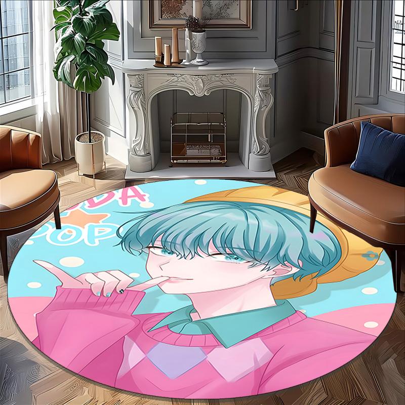 1pc KPop Demon Hunters SAJA BOYS2 Print Round Carpet Chair Round Carpet Suitable for Bedroom Living Room Home Decorative Carpet