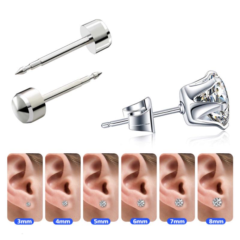Stainless Steel Ear, Nose, Navel Piercing Tool Set with Zircon Studs