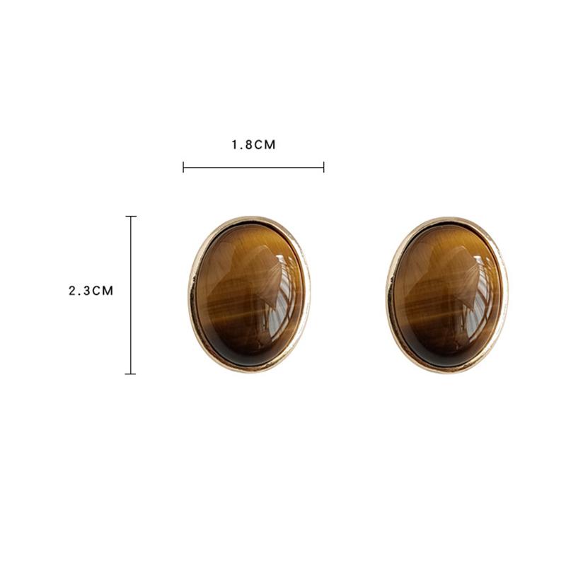 Vintage Stud Earrings with Oval Tiger Eye Stone for Women, Fashionable and Elegant Ear Jewelry In Artistic Miladi Style
