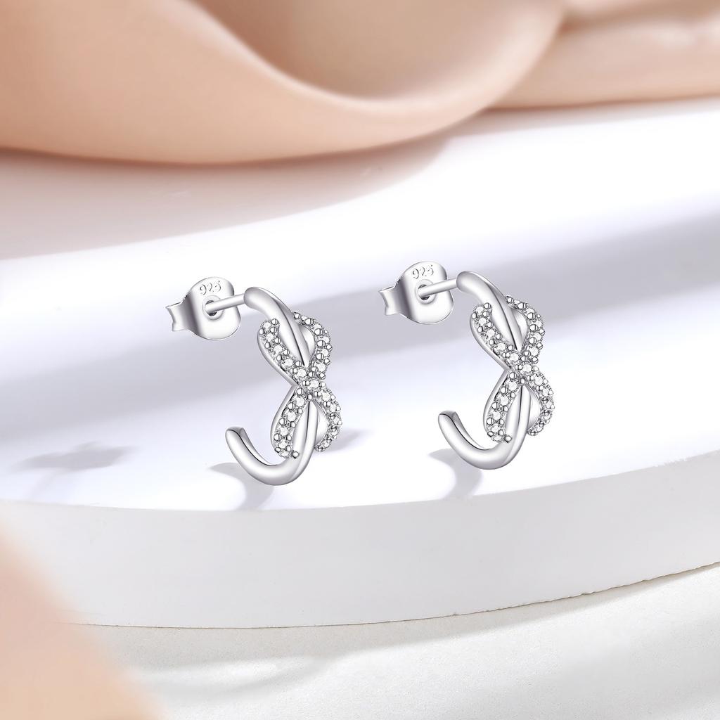 Double C Stud Earrings 925 + Silver Simple Niche Exquisite Personalized Sterling Silver Earrings Female Design Sense